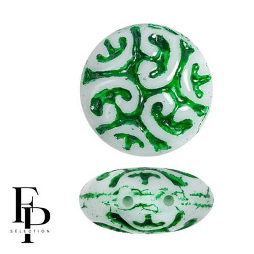 Round vintage beads 14 mm 2 holes - Green Garden x6