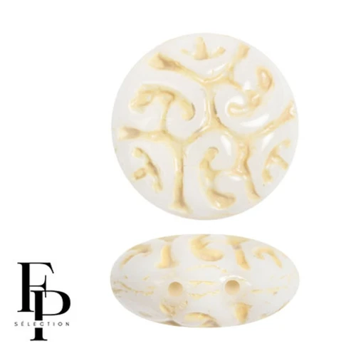 Vintage round beads 14 mm 2 holes - Beige x6