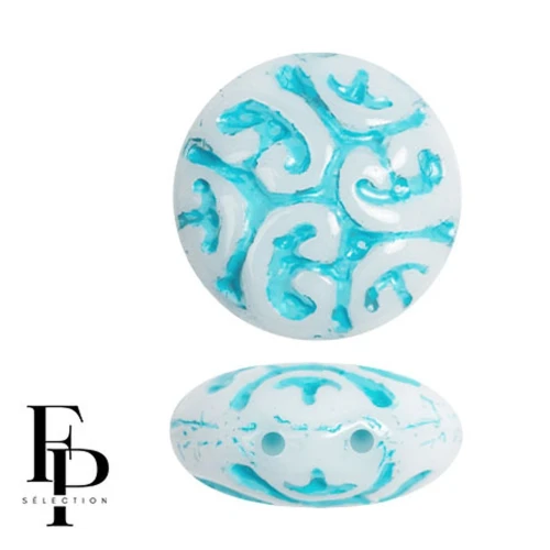 Vintage round beads 14 mm 2 holes - Turquoise x6