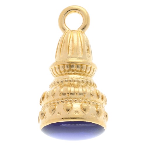 Ethnic pendant 28x13 mm with epoxy resin - Fine gold plated - Blue x1
