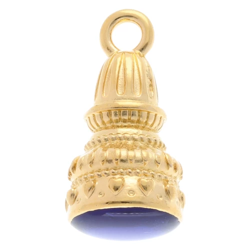 Ethnic pendant 28x13 mm with epoxy resin - Fine gold plated - Blue x1