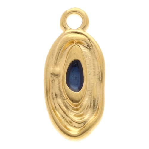 Irregular oval charm 18x8 mm with epoxy resin - Fine gold plated - Blue x1