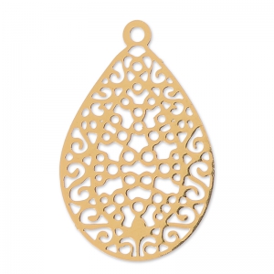 Laser cut drop Pendant 24x16mm rode gold tone x2