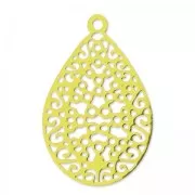 Laser cut drop Pendant 24x16mm gold tone x2