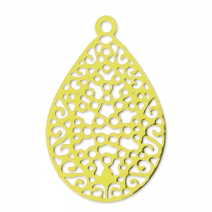 Laser cut drop Pendant 24x16mm gold tone x2