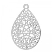 Laser cut drop Pendant  24x16mm rhodium x2|raw }}