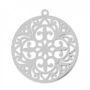 Laser cut round Pendant 22mm rhodium x2