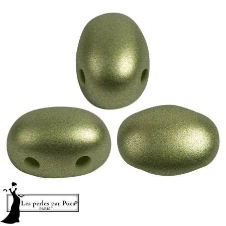 Glass beads Samos® by Puca® 5x7 mm - Metal Shine Olivine x10g