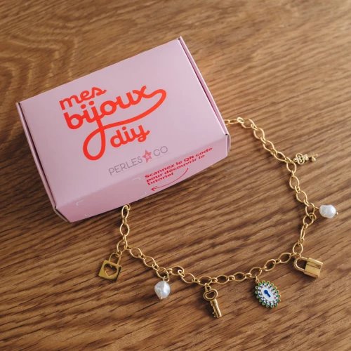 Mes bijoux DIY - Jewelry Kit Necklace charms Keys in Stainless Steel Gilded