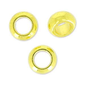 Flat round big hole beads 5x2.4 mm fine Gold plated x5