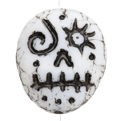 Glass beads Woodoo Funny Face 16x14 mm - Grey - Black x5