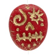 Glass beads Woodoo Funny Face 16x14 mm - Red - Gold x5