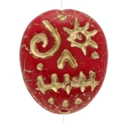 Glass beads Woodoo Funny Face 16x14 mm - Red - Gold x5