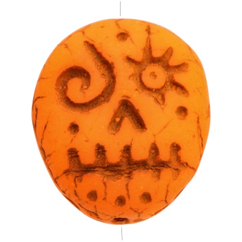 Glass beads Woodoo Funny Face 16x14 mm - Orange Neon x5