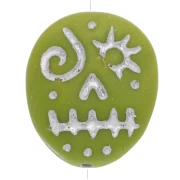 Glass beads Woodoo Funny Face 16x14 mm - Olive - Silver x5