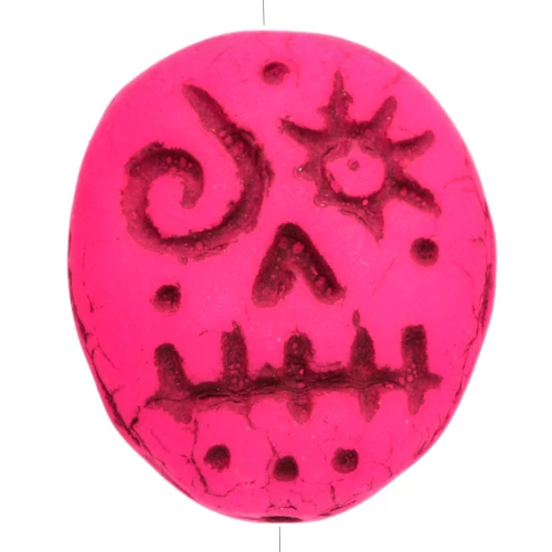 Glass beads Woodoo Funny Face 16x14 mm - Neon pink x5