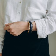 65 mm thick resin bead bracelet - Navy blue - Gold x1