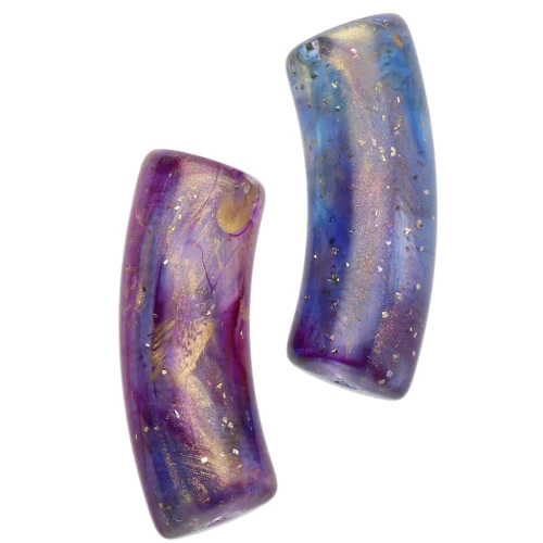 Curved tube beads 29x10 mm in transparent resin - Galaxy x1