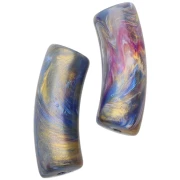 Curved tube beads 29x10 mm in opaque resin - Multicolored marbled - Gold x1