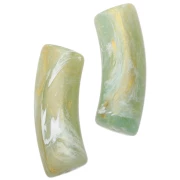 Curved tube beads 29x10 mm in opaque resin - Lime - Marbled gold x1
