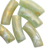 Beads opaque resin curved tubes 29x10 mm - Lime - Golden marble x1