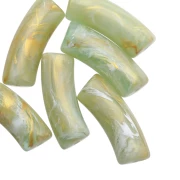 Curved tube beads 29x10 mm in opaque resin - Lime - Marbled gold x1