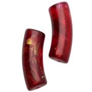 Curved tube beads 29x10 mm in transparent resin - Red - Marbled gold x1
