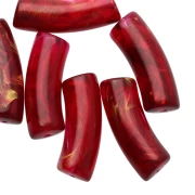 Curved tube beads 29x10 mm in transparent resin - Red - Marbled gold x1