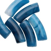 Curved tube beads 29x10 mm in translucent resin - Blue - White marbled x1