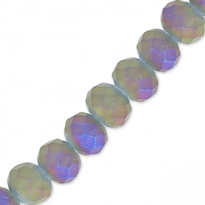 Fire Polished faceted flat round 4x3mm Light Purple Iris Frosted x40cm