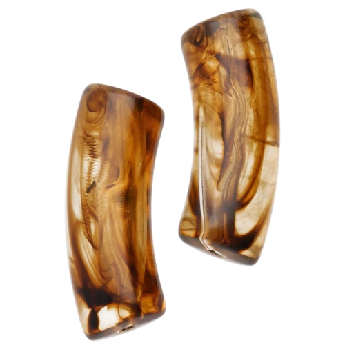Curved tube beads 29x10 mm in transparent resin - Marbled amber x1