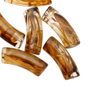 Curved tube beads 29x10 mm in transparent resin - Marbled amber x1