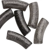 Beads transparent resin curved tubes 29x10 mm - Dark grey glitter x1
