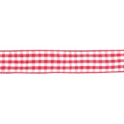 Mokuba gingham ribbon 14 mm - Red - White x50cm