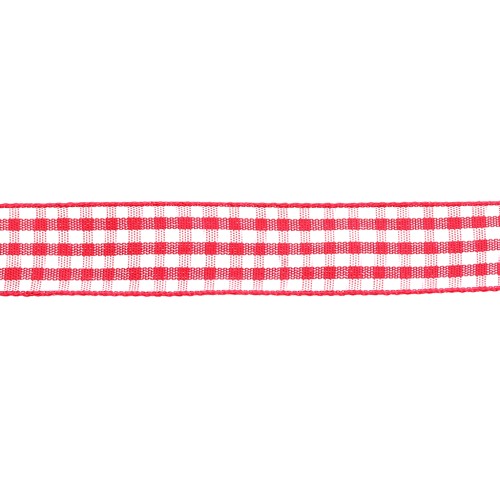 Mokuba gingham ribbon 14 mm - Red - White x50cm