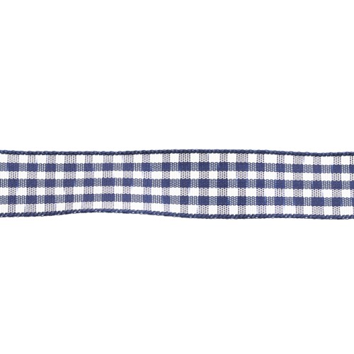Mokuba gingham ribbon 14 mm - Dark blue - White x50cm