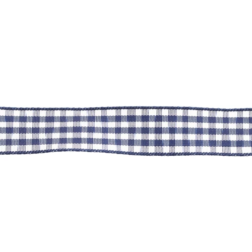 Mokuba gingham ribbon 14 mm - Dark blue - White x50cm