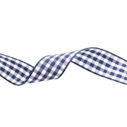 Mokuba gingham ribbon 14 mm - Dark blue - White x50cm