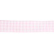 Mokuba gingham ribbon 14 mm - Light pink - White x50cm