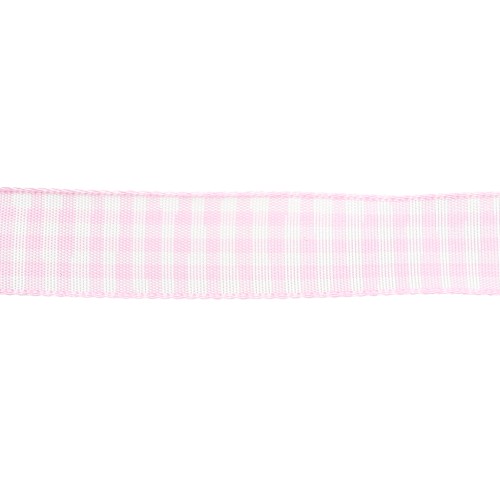 Mokuba gingham ribbon 14 mm - Light pink - White x50cm
