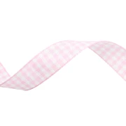 Mokuba gingham ribbon 14 mm - Light pink - White x50cm