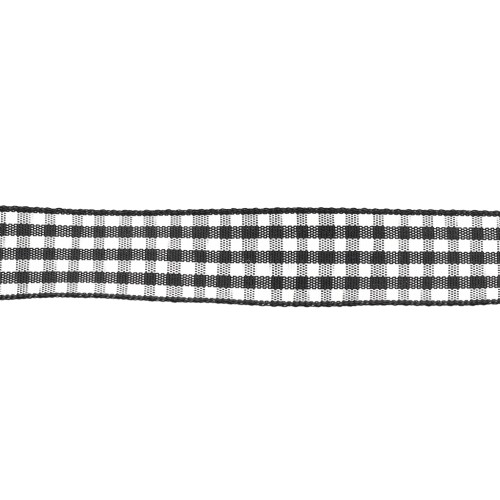 Mokuba gingham ribbon 14 mm - Black - White x50cm