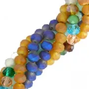 Fire Polished faceted flat round 6x5mm Blue Iris Frosted x42cm