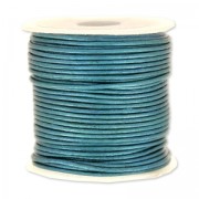 Leather cord 1mm Aqua metalized x 25m