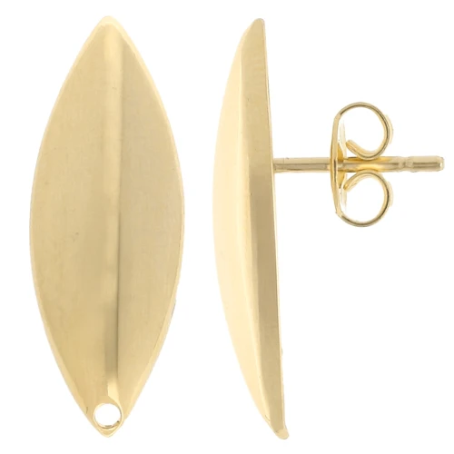 Cambered navette earstuds 25x9 mm - Fine gold plated x2