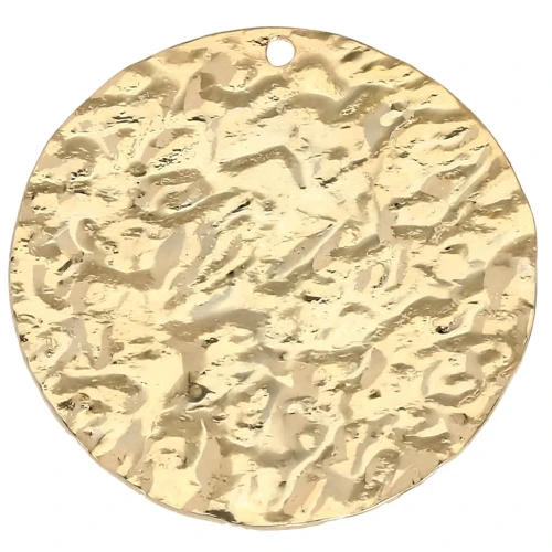 Round hammered pendant 25 mm - Fine gold plated x1