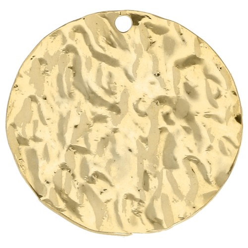 Round hammered pendant 20 mm - Fine gold plated x1