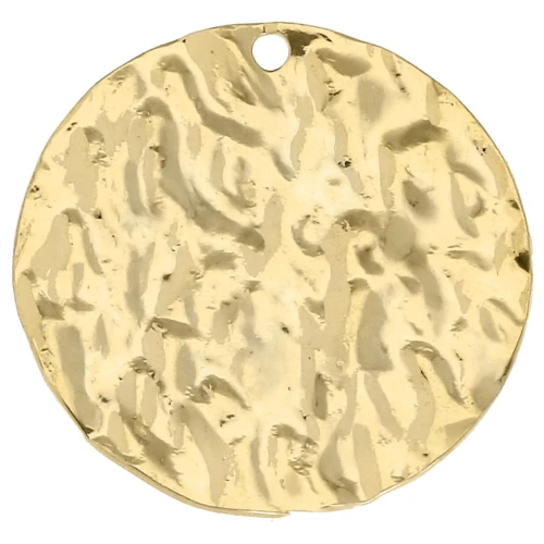 Round hammered pendant 20 mm - Fine gold plated x1