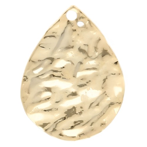 Hammered drop charm 17x13 mm - Fine gold plated x1