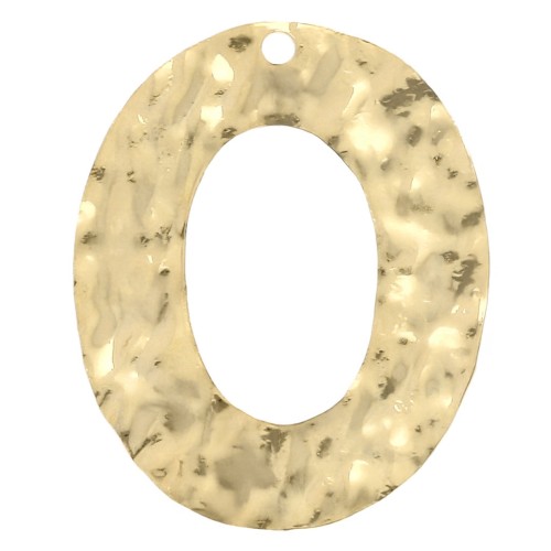 Hammered oval hollow pendant 25x19 mm - Fine gold plated x1